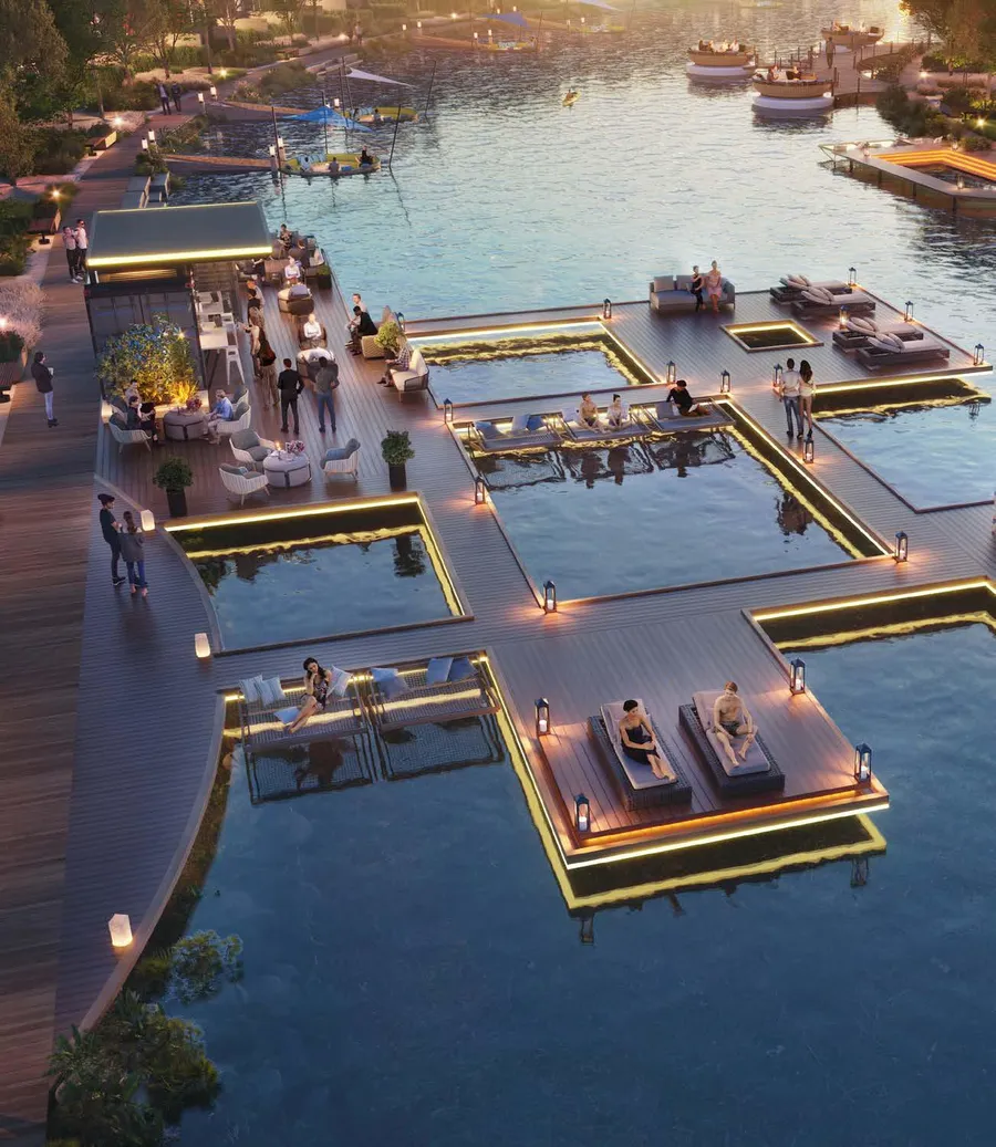 Overwater Floating Decks at Damac Islands Phase 1 and 2.