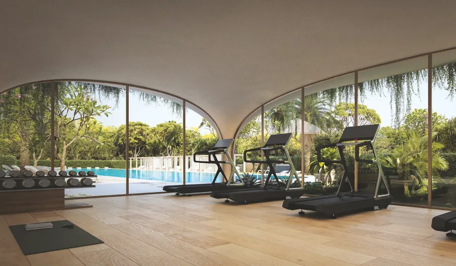 Fitness And Yoga Studio With Direct Views Of The Pool And Gardens at Ellington Ocean House.