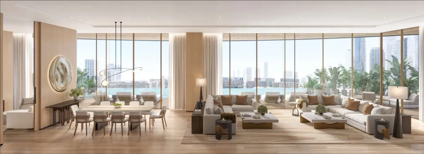 Interior render at The Residences at The Dubai Beach EDITION.