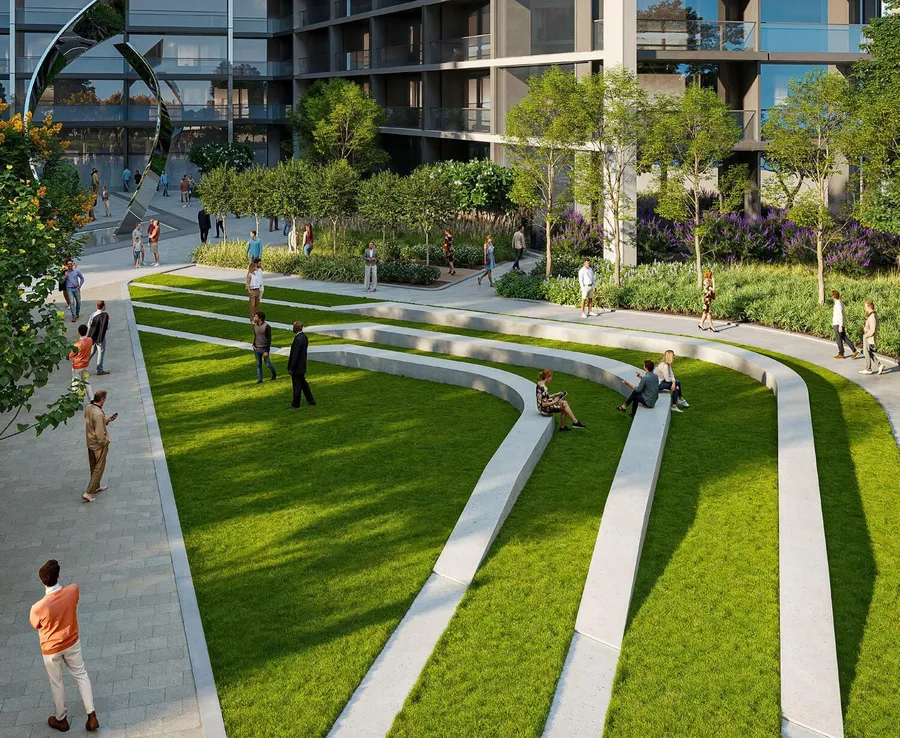 Open Plaza With Water Feature & Sculpture at The Tranquil at Sobha Central.