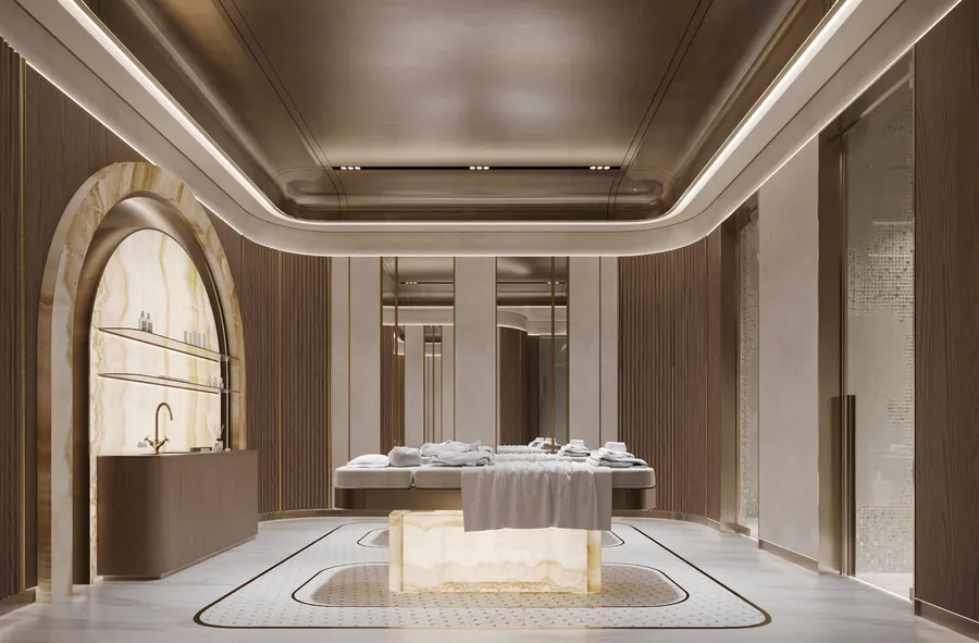 Exclusive Spa Zone With Sauna, Steam, Ice Shower, Massage Room at Monaco Mansions.