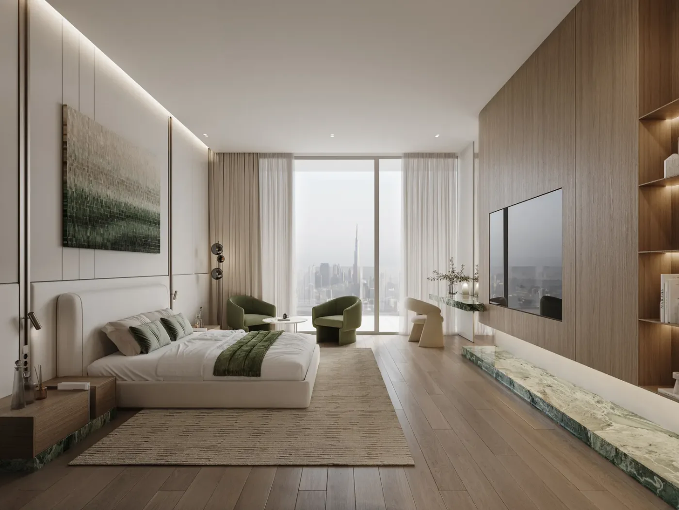 Interior render at Binghatti HillCrest.