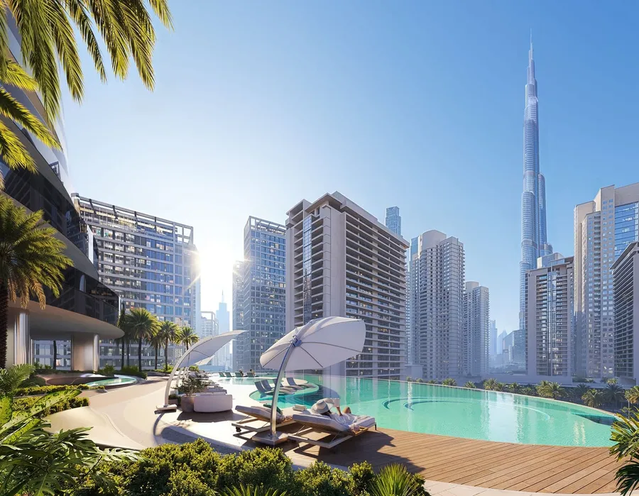 Adults Beach Pool at Binghatti Skyblade.