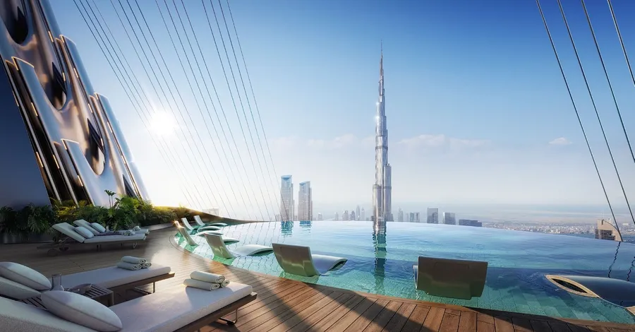 Rooftop Infinity Pool at Binghatti Skyblade.