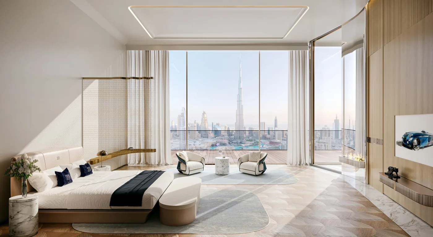 Interior render at Bugatti Residences by Binghatti.