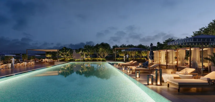 Landscaped Podium Deck at Palace Residences Creek Blue.