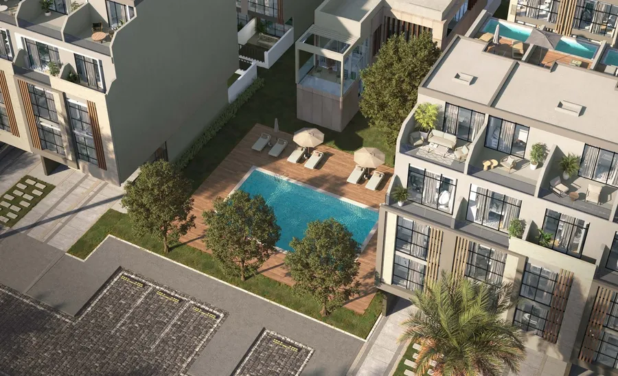 Large Swimming Pool at Reportage Village Khalifa City.