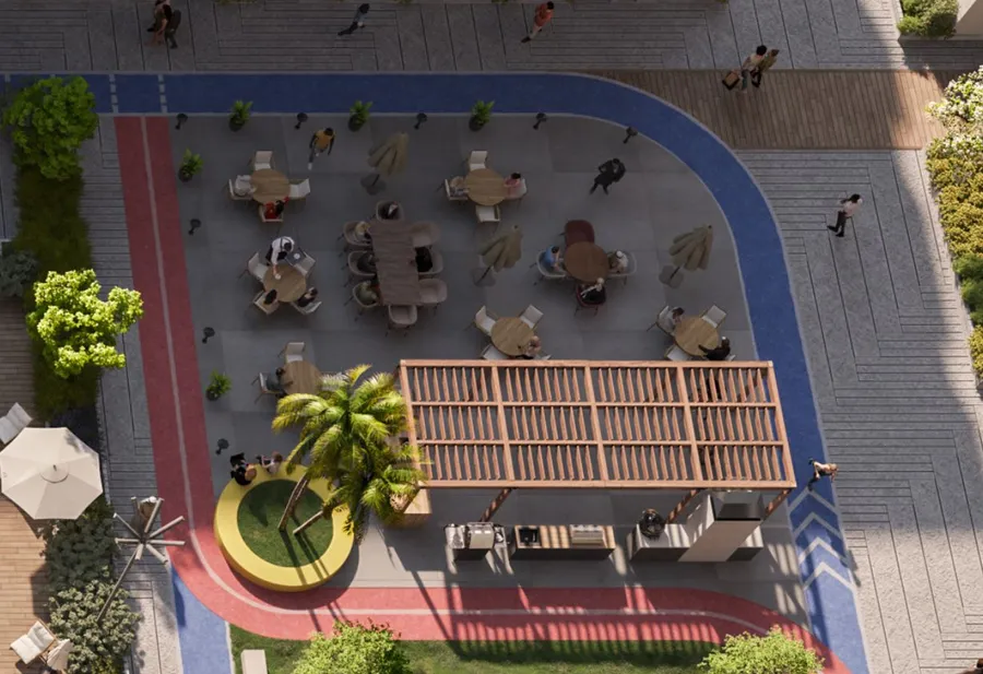 Shaded Seating Areas at The District.