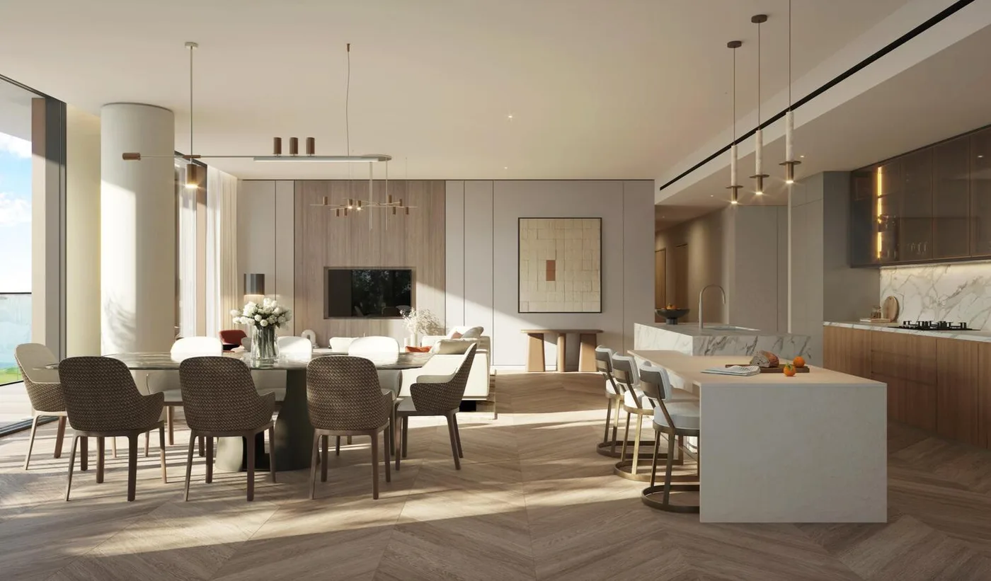 Interior render at Waldorf Astoria Residences Yas.