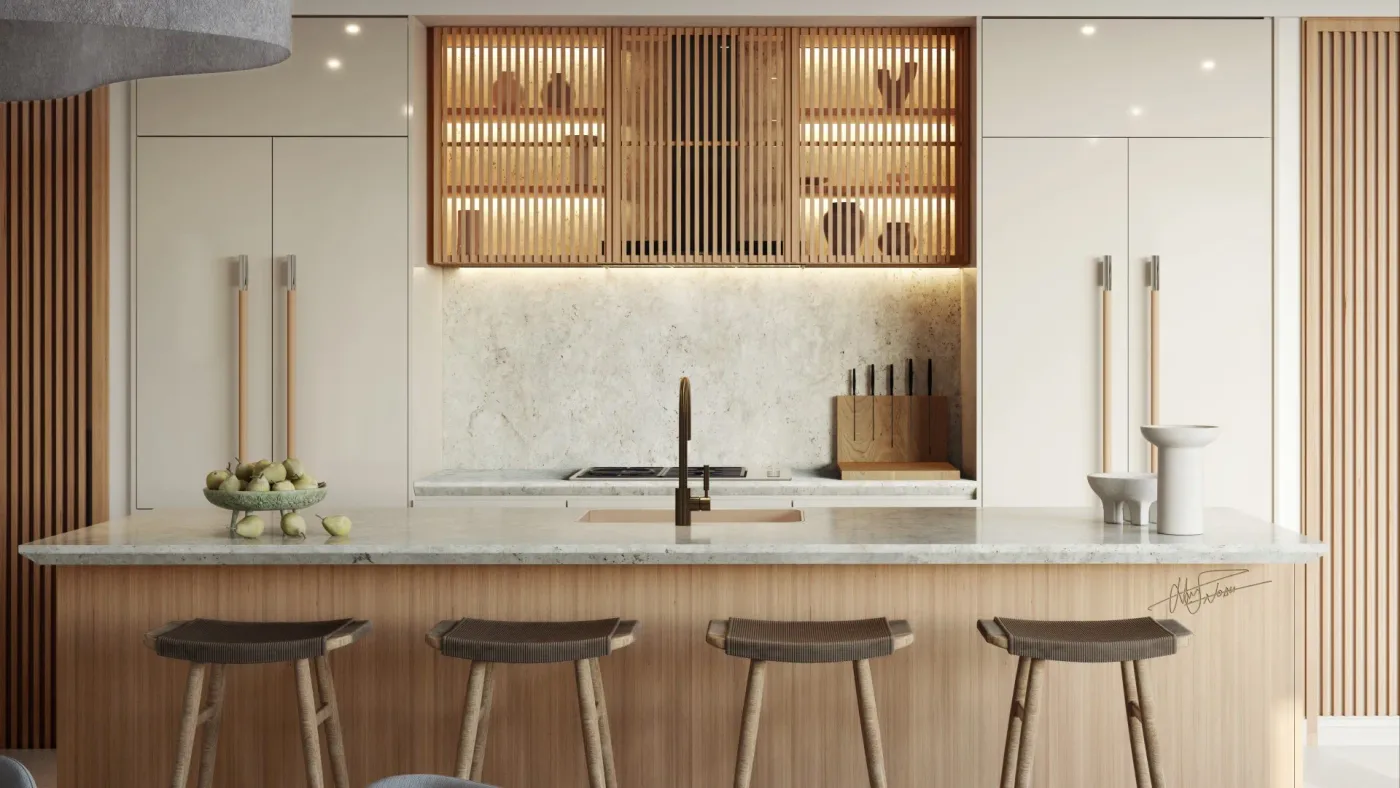 Interior render at Nobu Residences Abu Dhabi.