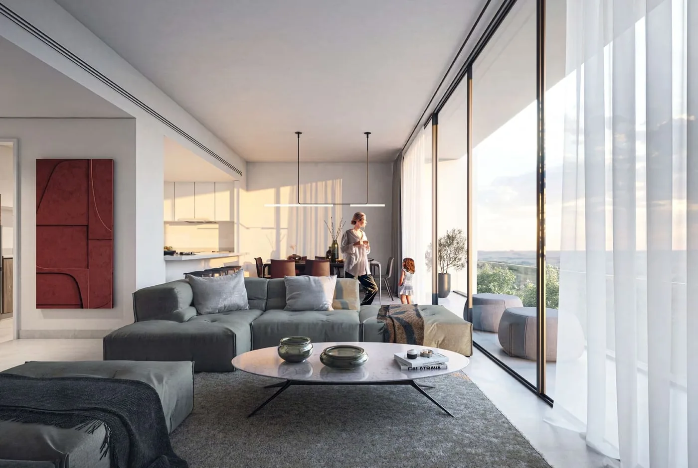 Interior render at Nesba 2 Aljada.