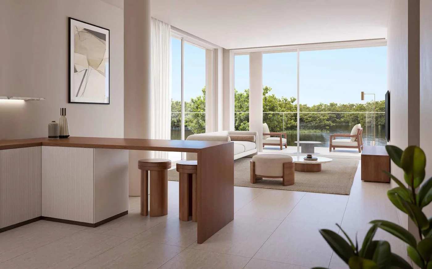 Interior render at Creekside Residence.